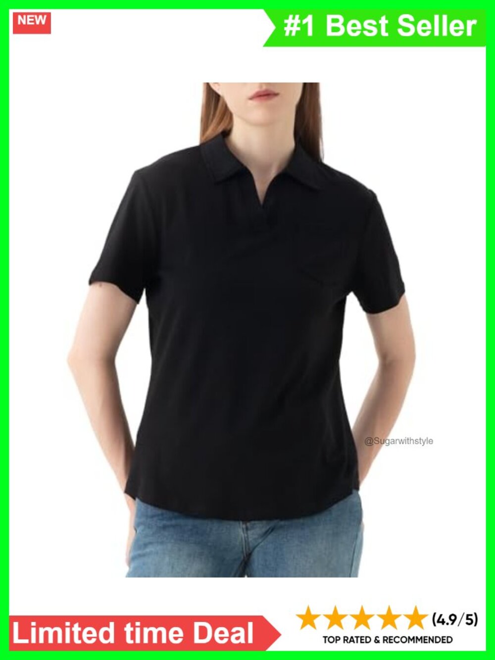 V-Neck Ruffle Polo Shirt Short Sleeve Tunic Blouse with Pocket